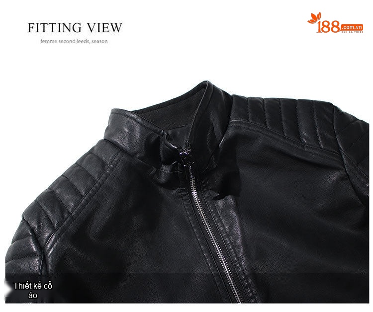 Áo Khoác Da PU Nam Dáng Ôm Cổ Trụ Khóa Zip Phong Cách Motor Màu Đen, Xanh Navy chi tiết 14