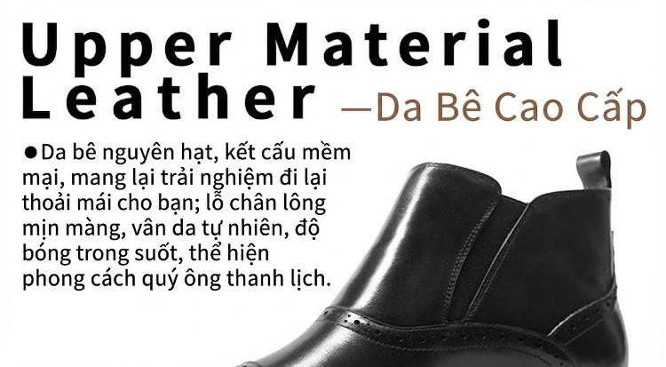 Chelsea Boots Nam Da Bò Cao Cổ Họa Tiết Chiều Cao Đế Khoảng 3cm Màu Đen, Nâu chi tiết 4