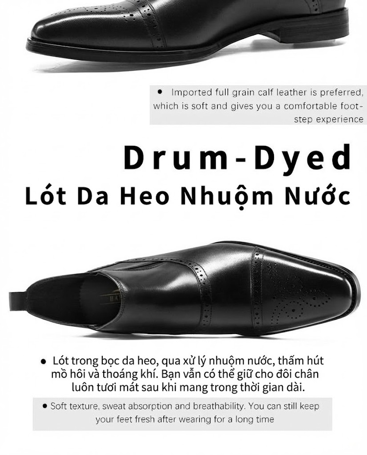 Chelsea Boots Nam Da Bò Cao Cổ Họa Tiết Chiều Cao Đế Khoảng 3cm Màu Đen, Nâu chi tiết 5