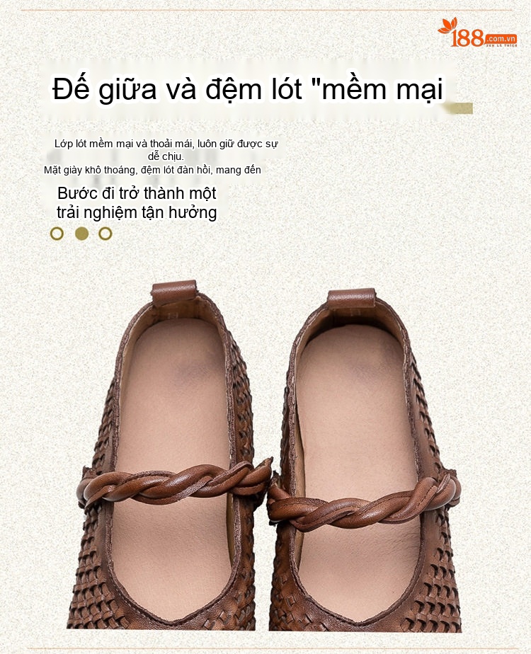 Giày Búp Bê Nữ Bệt Đan Thủ Công Phong Cách Cổ Điển Chiều Cao Đế Khoảng 1cm Màu Nâu chi tiết 6
