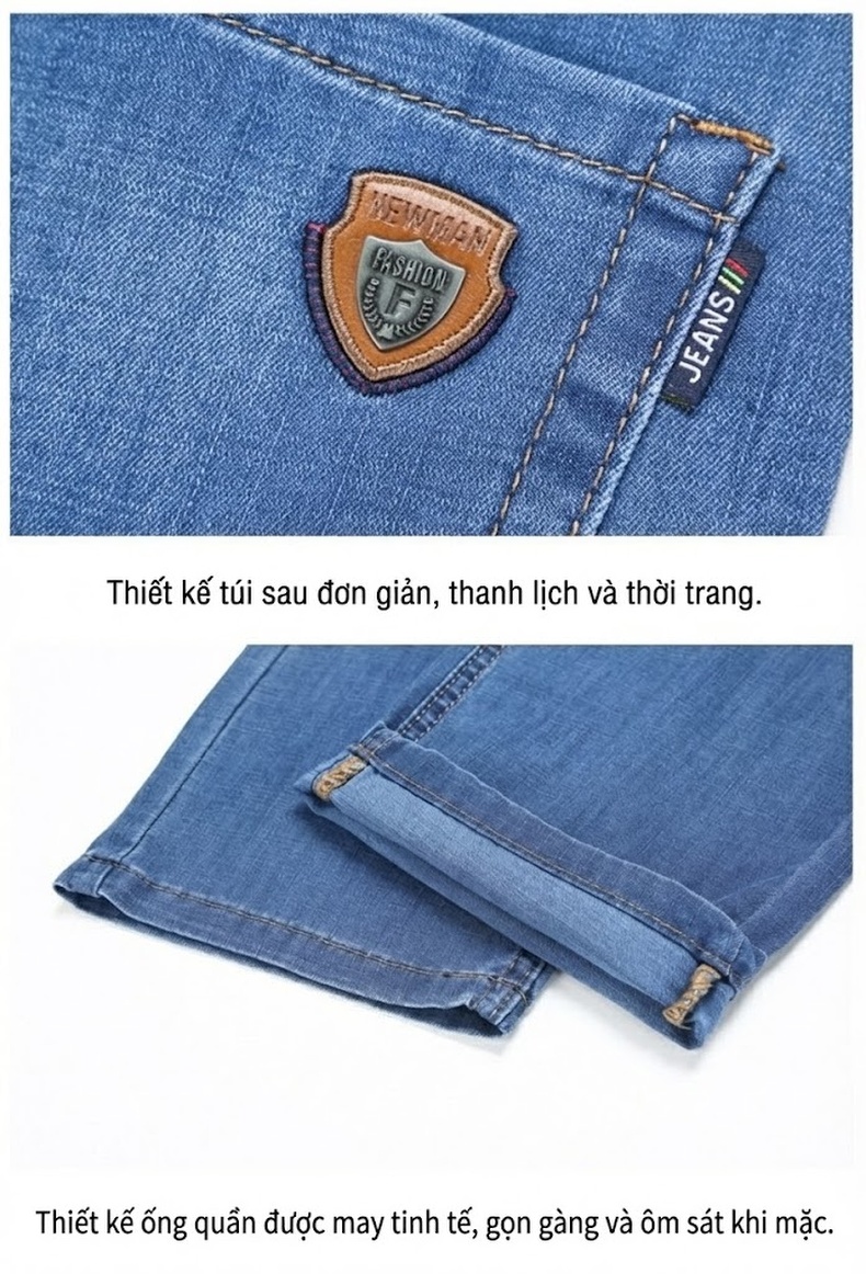 Quần Jeans Dài Nam Ống Đứng Co Giãn Nhẹ Thoáng Khí Màu Xanh Dương, Xám Đen chi tiết 14
