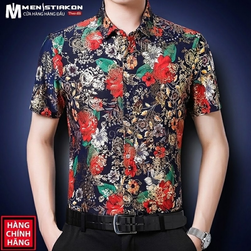 Áo Sơ Mi Nam Tay Ngắn In Hoa Mùa Hè Thoáng Mát Phong Cách Thời Trang Màu Xanh, Đỏ, Vàng...