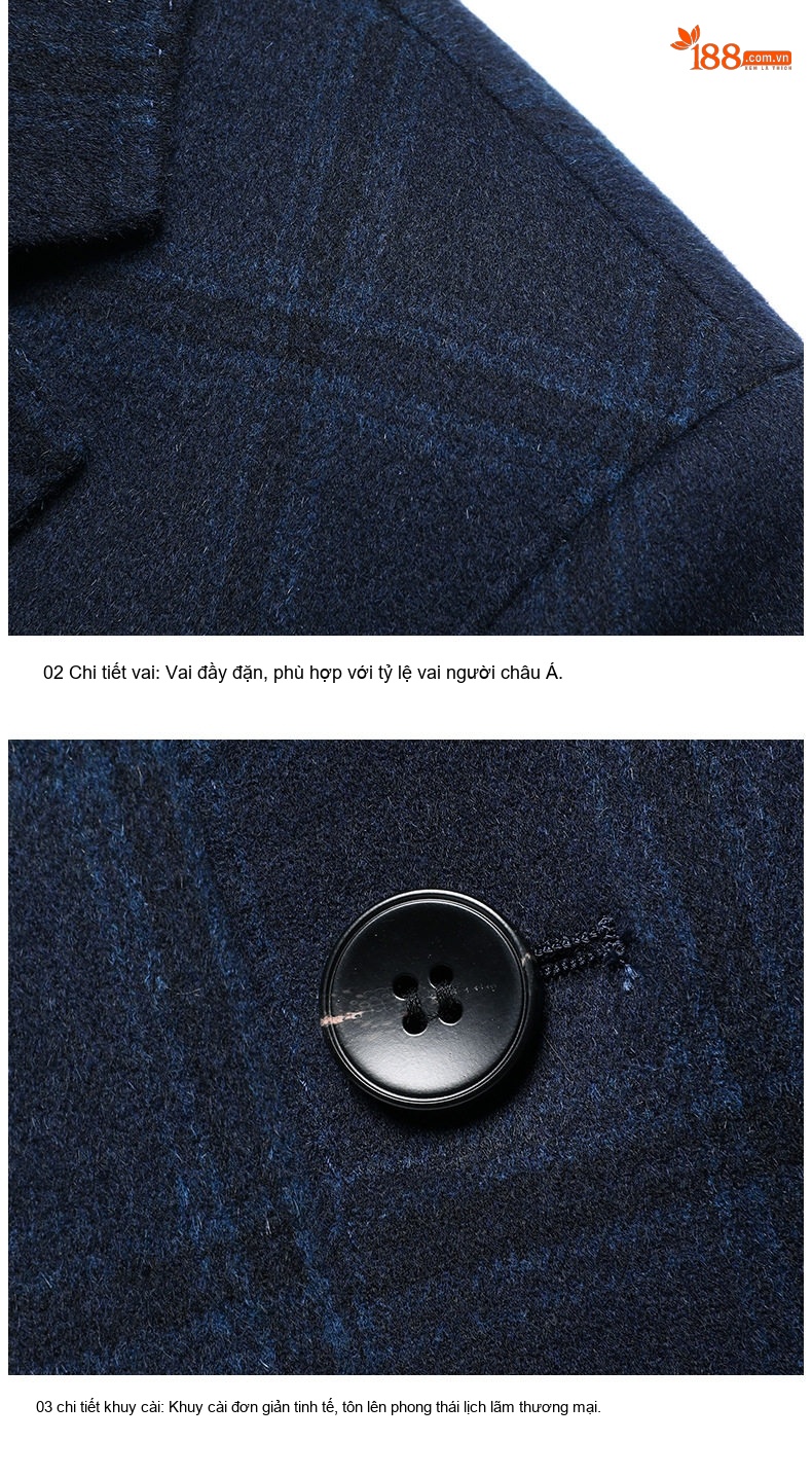 Áo Vest Nam Cashmere Lông Cừu, Lụa, Kẻ Ô Vuông Phong Cách Thu Đông Màu Xanh Navy chi tiết 14