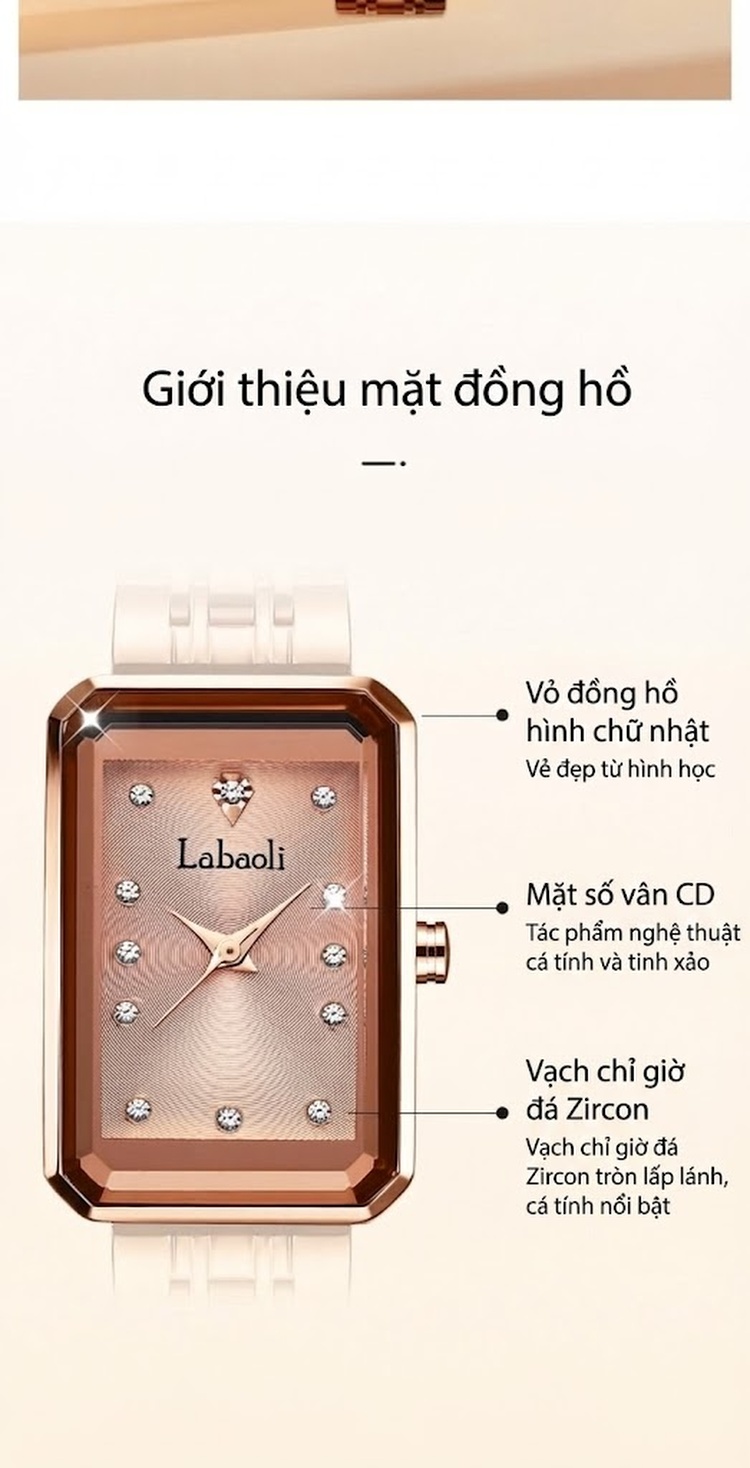 Đồng Hồ Nữ Labaoli Dây Kim Loại Màu Vàng Hồng Mặt Trắng, Xanh Dương, Nâu chi tiết 6