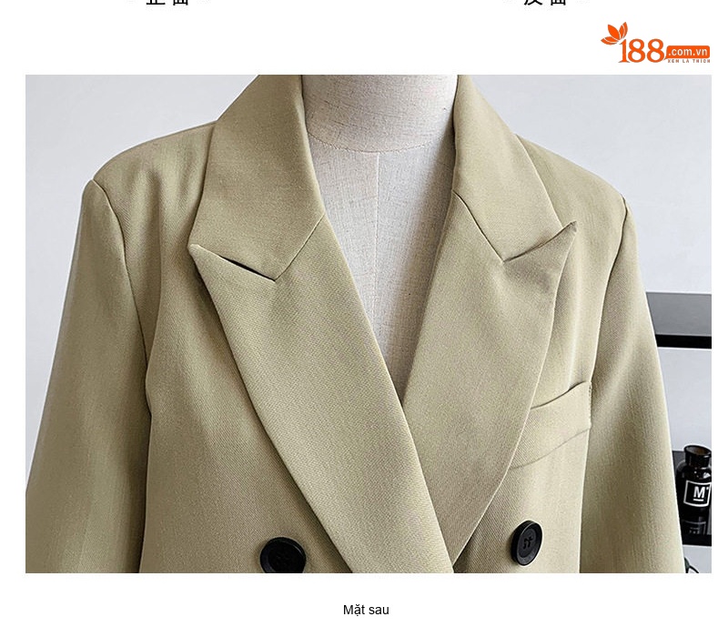 Áo Vest Nữ Dáng Dài Màu Trơn Cúc Đôi Phong Cách Hàn Quốc Thanh Lịch Màu Đen, Kem chi tiết 4
