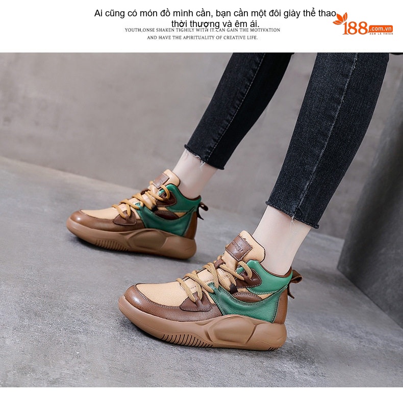 Giày Boot Nữ Da Bò Cổ Cao Thắt Dây Chiều Cao Đế Khoảng 5cm Màu Nâu, Vàng Be, Xanh Lá chi tiết 13