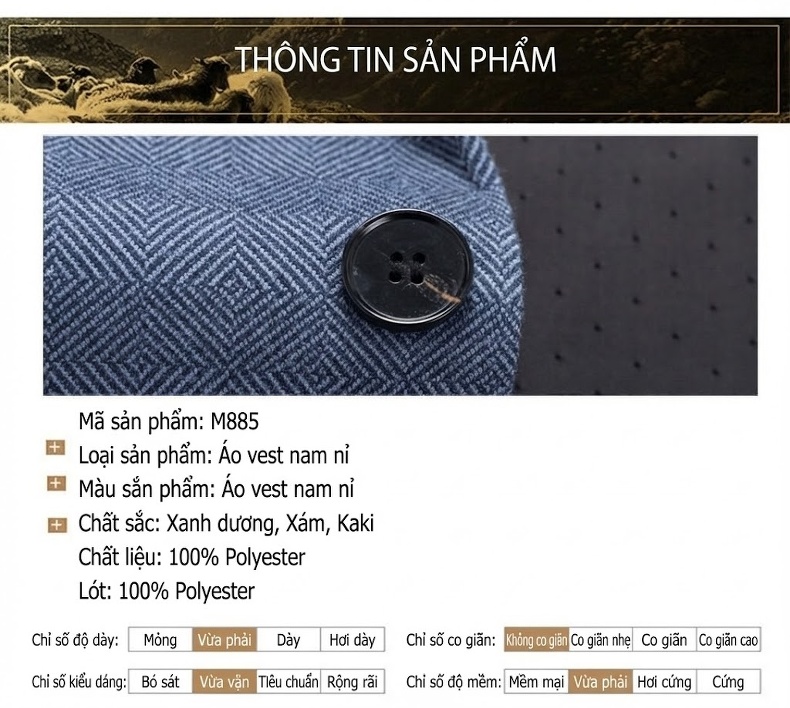 Áo Vest Nam Mùa Thu Đông Vải Nỉ Kiểu Hàn Quốc Dáng Ôm Màu Xanh, Xám, Nâu chi tiết 9