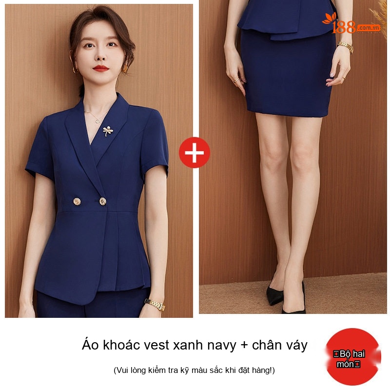 Áo Vest Tay Ngắn Nữ Công Sở Thanh Lịch Màu Trắng, Đen, Xanh Than