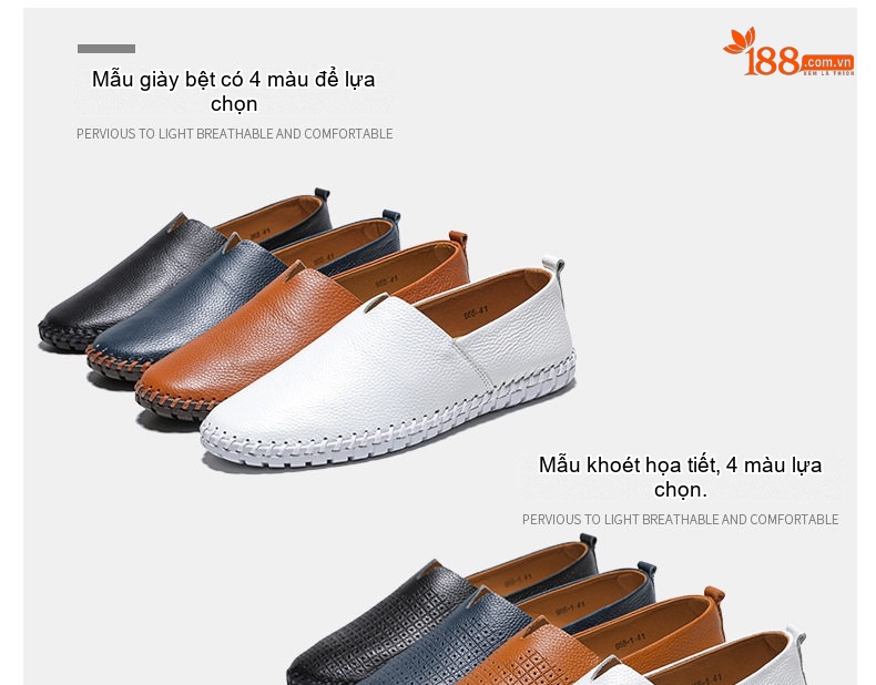 Giày Lười Nam Da Bò Size Lớn Chiều Cao Đế Khoảng 2cm Màu Đen, Xanh Navy, Nâu, Trắng... chi tiết 3