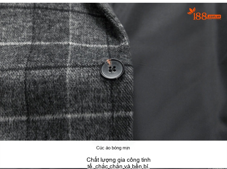Áo Khoác Dạ Nam Dáng Dài Vừa Cổ chữ Vest Họa Tiết Kẻ Ô Màu Xám, Nâu chi tiết 16