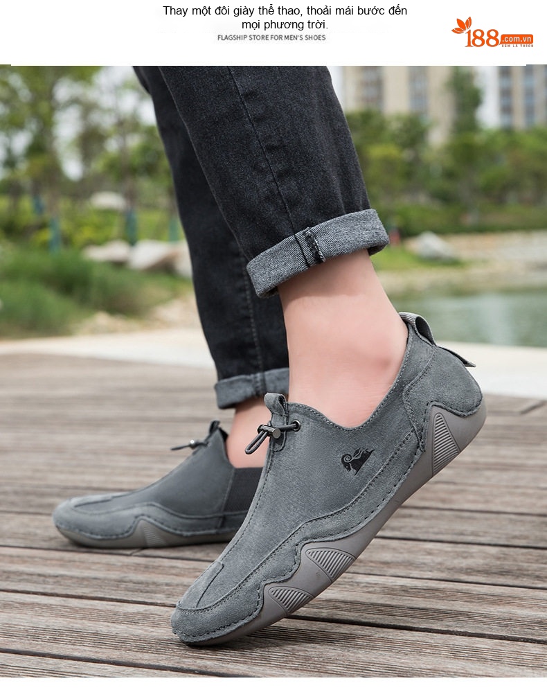 Giày Lười Nam Da Mờ Thoáng Khí Chiều Cao Đế Khoảng 2cm Màu Be, Xám chi tiết 16