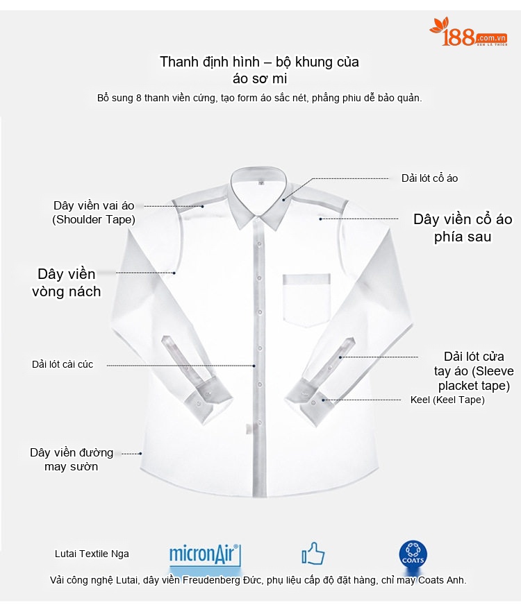 Áo Sơ Mi Dài Tay Nam Cotton Cao Cấp Chống Nhăn Màu Trắng, Xanh Dương, Đen, Đỏ... chi tiết 6