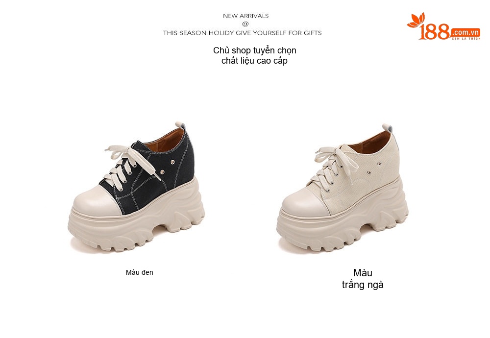 Giày Nữ Đế Bánh Mì Da Thật Vải Canvas Chiều Cao Đế Khoảng 12cm Màu Đen, Kem chi tiết 2