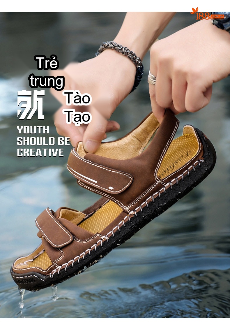 Sandal Nam Quai Dán Thủ Công Da Mờ Đế Cao Khoảng 2cm chi tiết 2