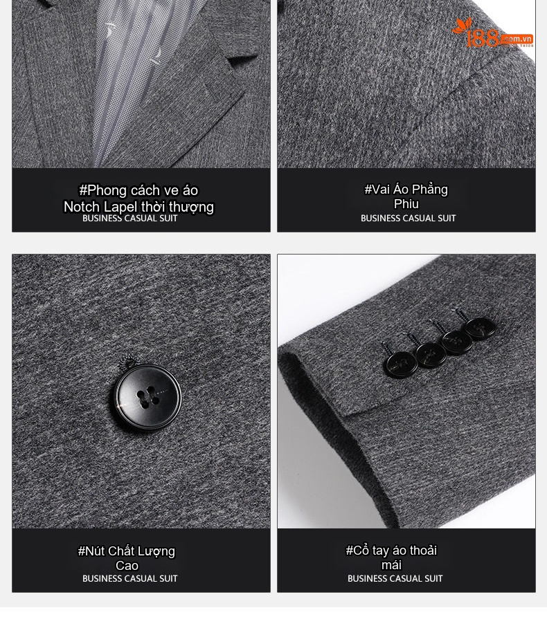 Áo Vest Nam Cashmere Lụa Tằm, Áo Khoác Blazer Kẻ Sọc Thu Đông Phong Cách Casual Màu Xám chi tiết 4