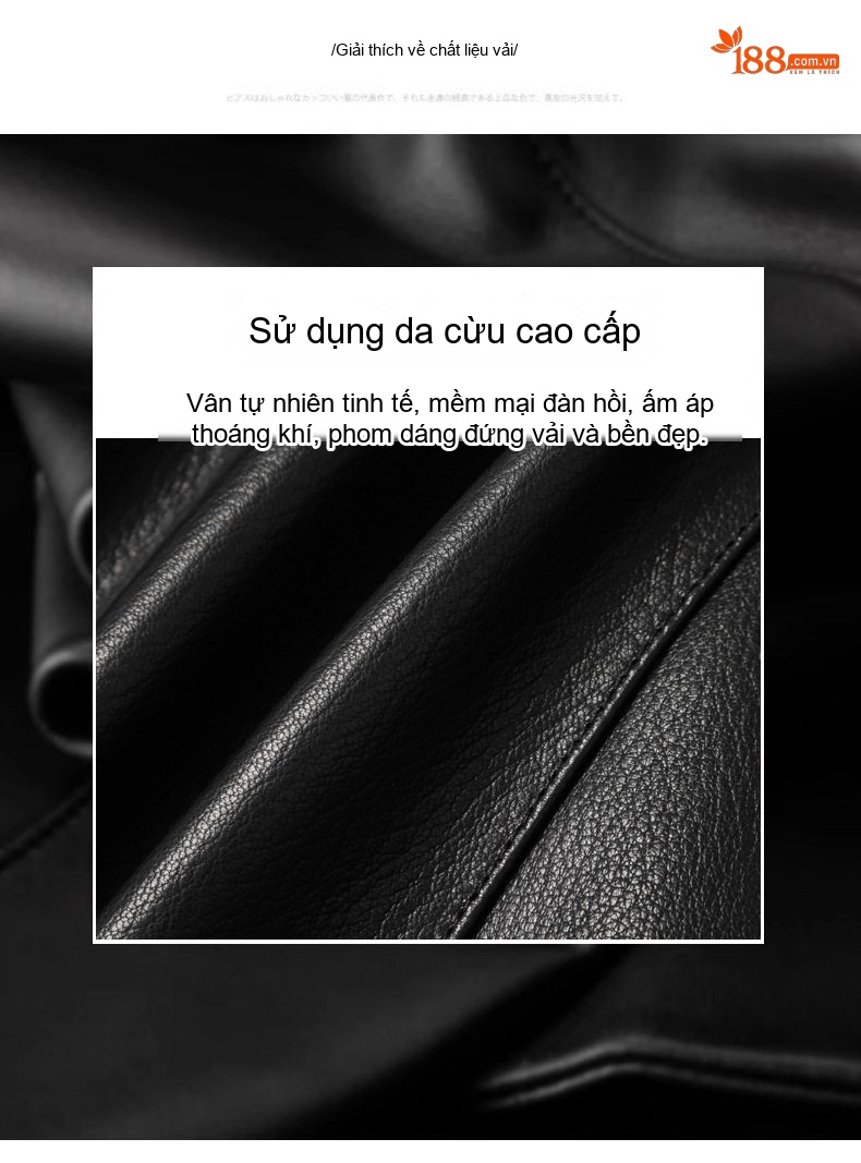 Áo Khoác Da Dê Nam Cổ Bẻ Khóa Kéo Phong Cách Lịch Lãm Màu Đen chi tiết 2