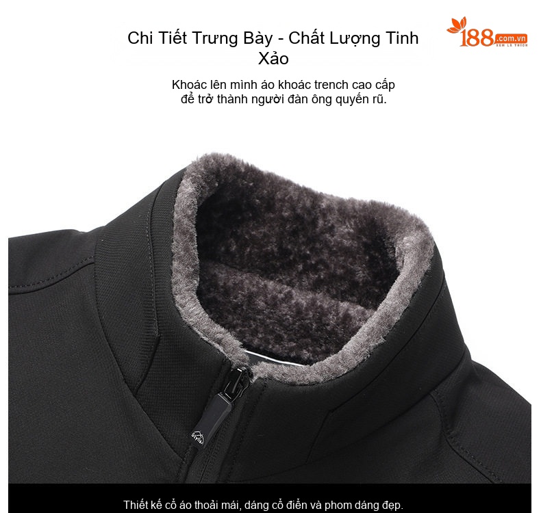 Áo Khoác Lót Lông Cổ Trụ Dày Dặn Chống Gió Cho Bố Màu Đen chi tiết 22
