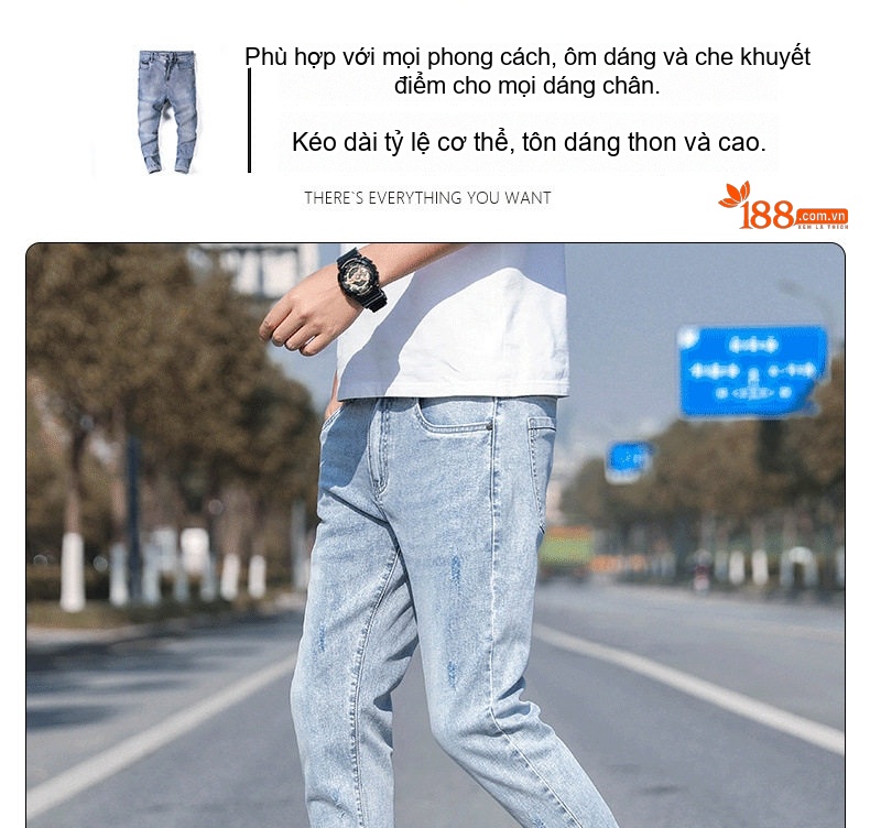 Quần Jean Nam Dáng Slim Fit Ống Lửng Phong Cách Casual Màu Xanh chi tiết 39