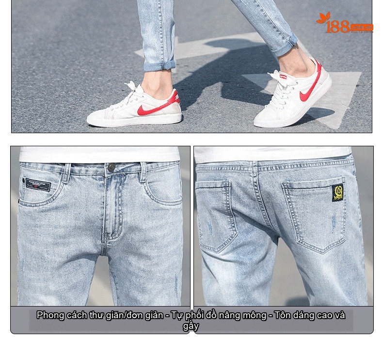 Quần Jean Nam Dáng Slim Fit Ống Lửng Phong Cách Casual Màu Xanh chi tiết 40