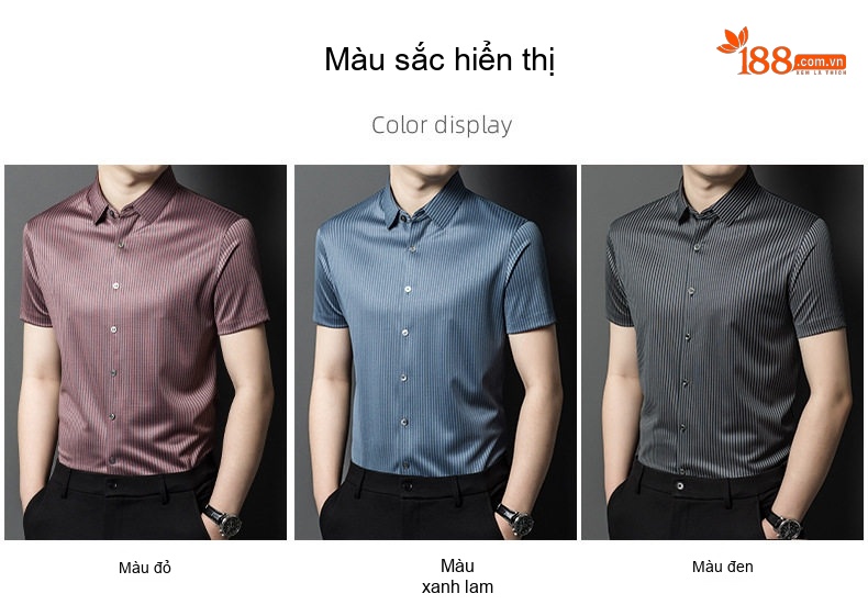 Áo Sơ Mi Nam Lụa Tơ Tằm Ngắn Tay Dáng Rộng Chống Nhăn Màu Đỏ Tía, Xám, Xanh... chi tiết 2