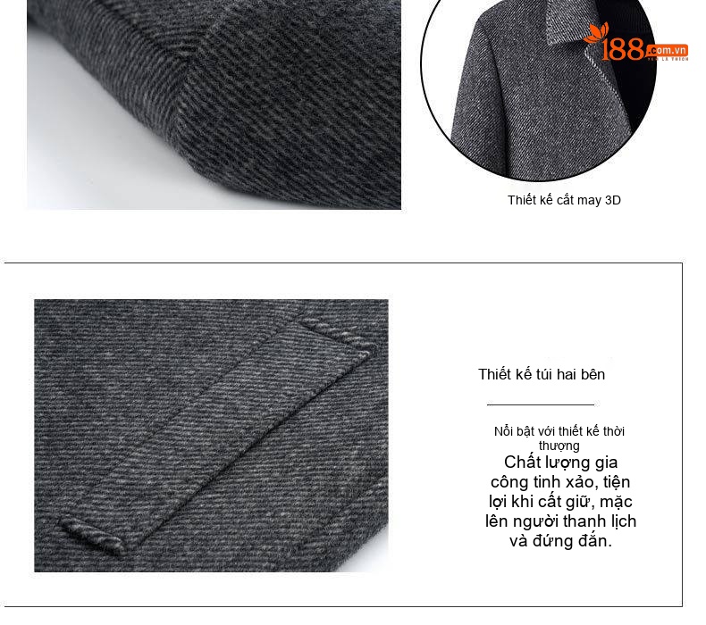 Áo Khoác Dạ Nam Dáng Dài Lót Lông Vũ Ấm Áp Màu Xám, Đen chi tiết 7