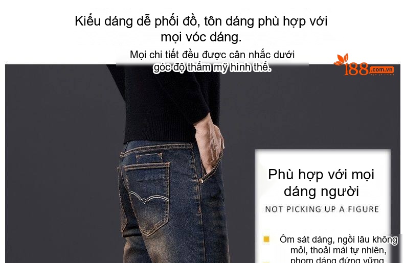 Quần Jean Nam Ống Đứng Vừa Vặn Phong Cách Retro Vải Denim Màu Xanh Dương chi tiết 3
