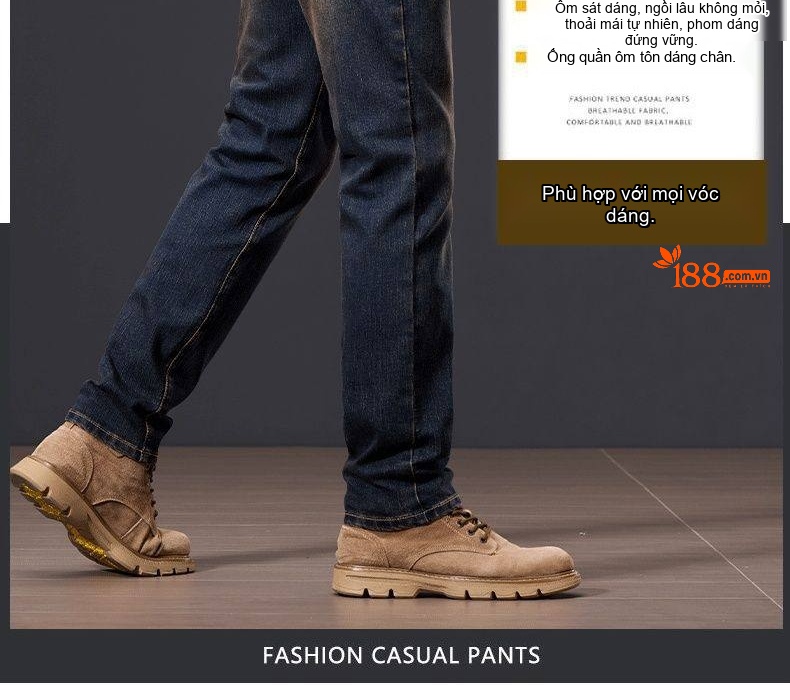 Quần Jean Nam Ống Đứng Vừa Vặn Phong Cách Retro Vải Denim Màu Xanh Dương chi tiết 4