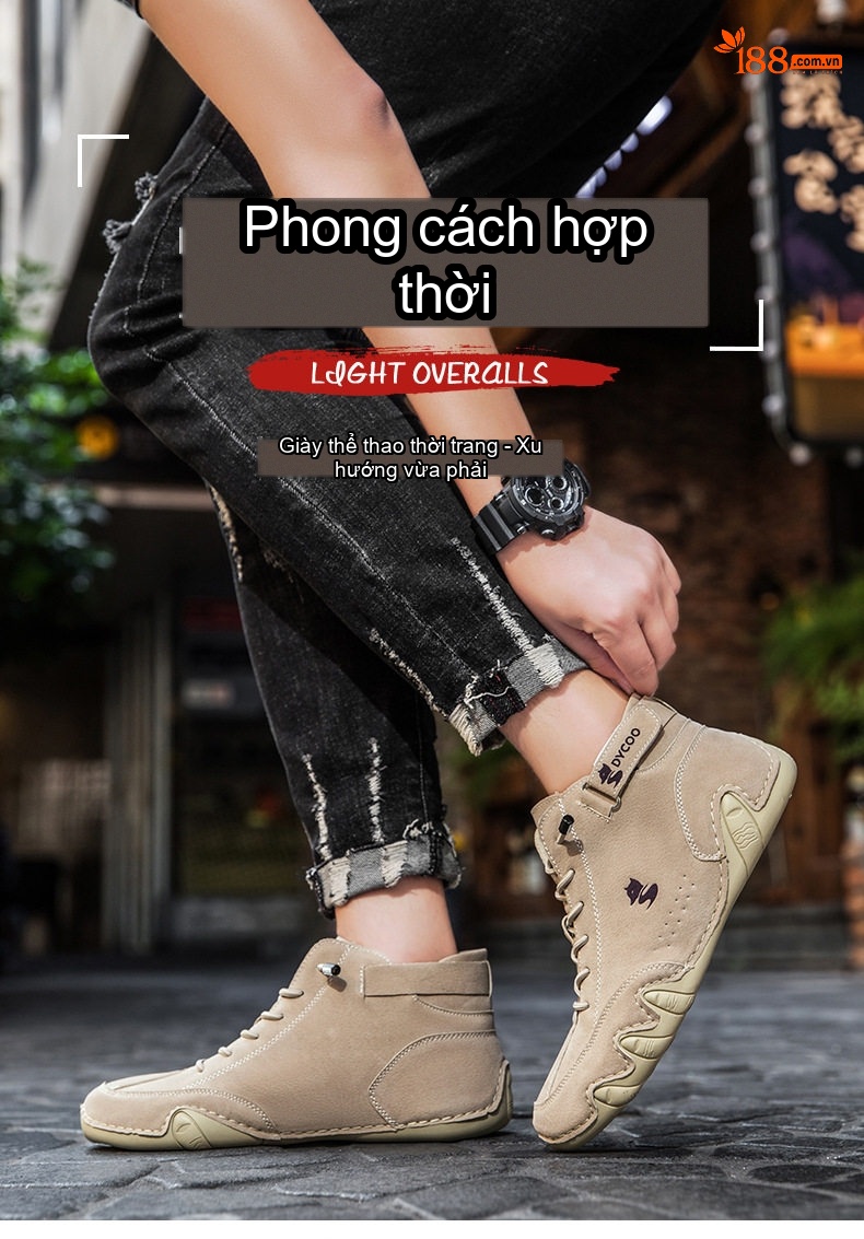 Giày Boot Nam Cổ Cao Da Mờ Kiểu Martin Chiều Cao Đế Khoảng 3cm Màu Be, Đen, Xám chi tiết 1