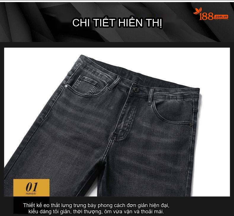 Quần Jean Nam Dáng Suông Vải Cotton Co Giãn Màu Đen Khói chi tiết 33
