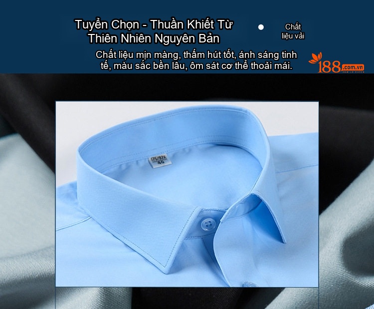 Áo Sơ Mi Nam Tay Ngắn Lụa Tằm Mỏng Mát Phong Cách Doanh Nhân Màu Xanh chi tiết 6