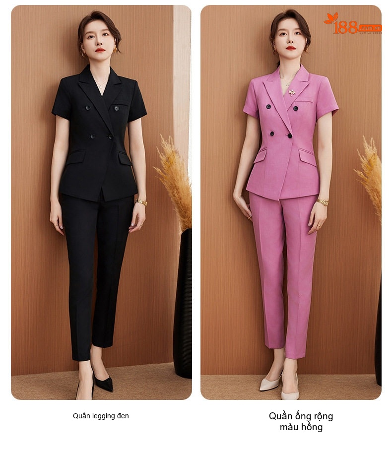 Bộ Vest Công Sở Nữ Tay Ngắn Màu Đen, Hồng, Xanh Navy chi tiết 7