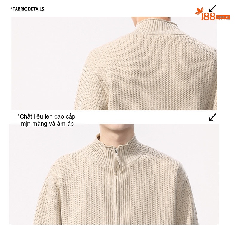 Áo Khoác Dệt Kim Nam Khóa Kéo Phong Cách Retro Màu Be, Đen chi tiết 3