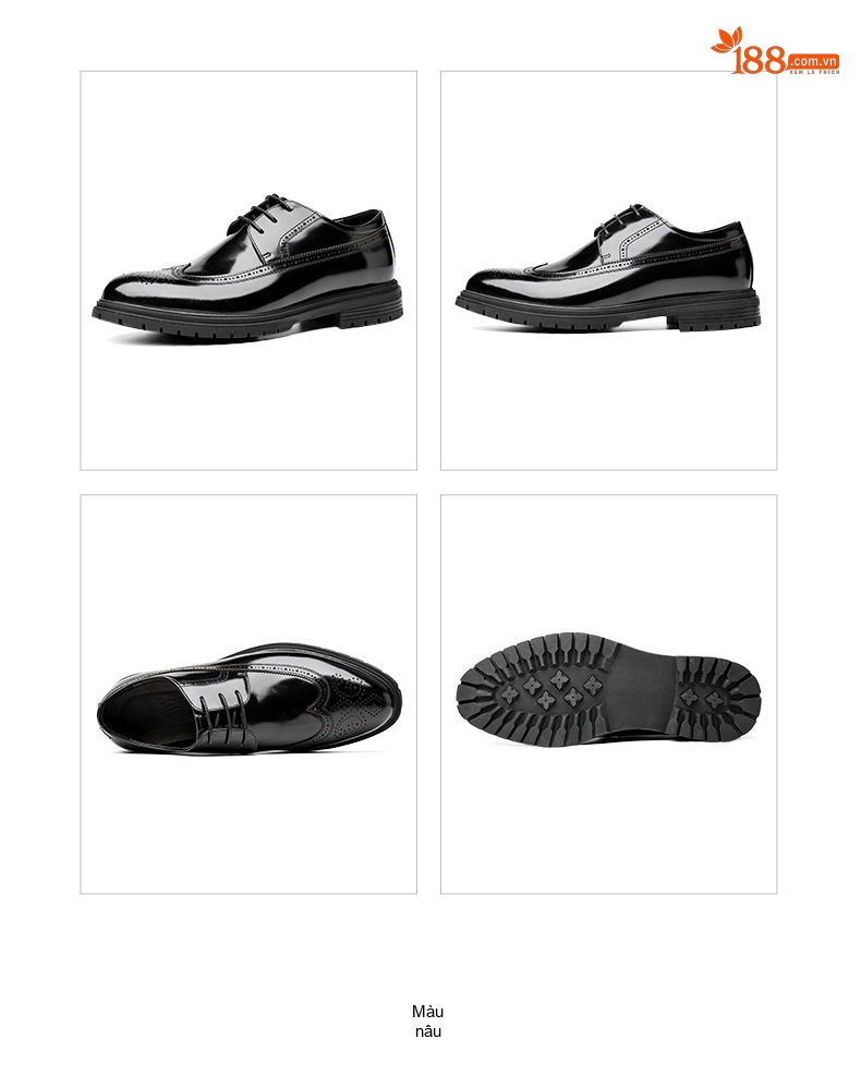 Giày Tây Brogue Nam Da Bò Bóng Chiều Cao Đế Khoảng 4cm Màu Nâu, Đen chi tiết 10