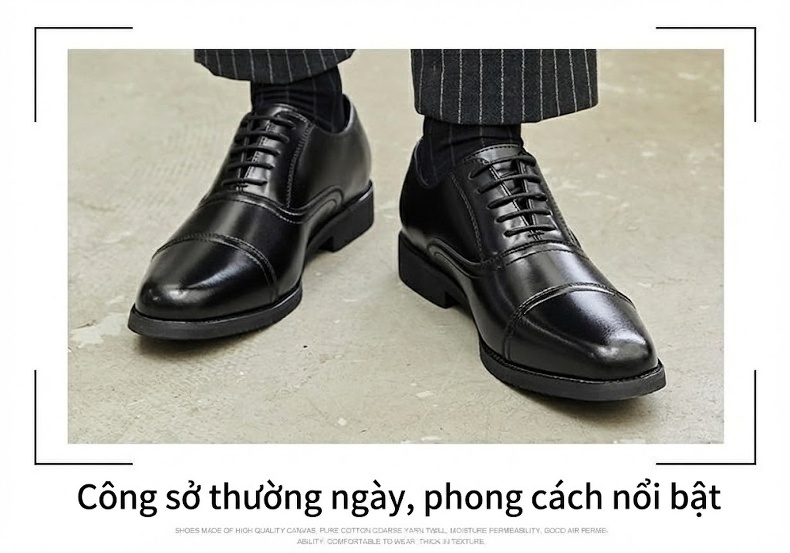 Giày Tây Buộc Dây Nam Da Bóng Chiều Cao Đế Khoảng 3cm Màu Đen, Nâu chi tiết 9