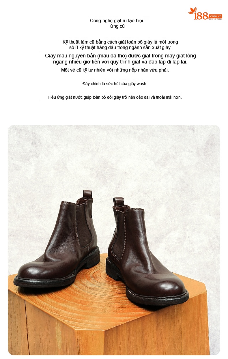 Boot Chelsea Nam Da Mờ Cao Cổ Chiều Cao Đế Khoảng 3cm Màu Đen, Nâu chi tiết 16