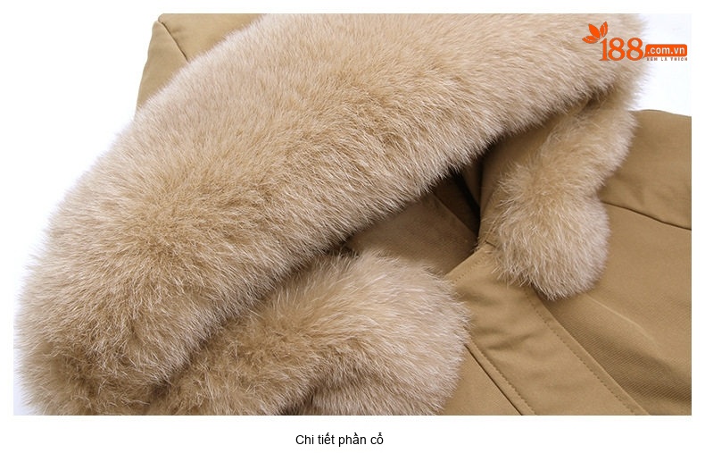 Áo Khoác Phao Nữ Ngắn Cotton Lót Lông Dày Dặn Mũ Lông Màu Nâu, Trắng chi tiết 34