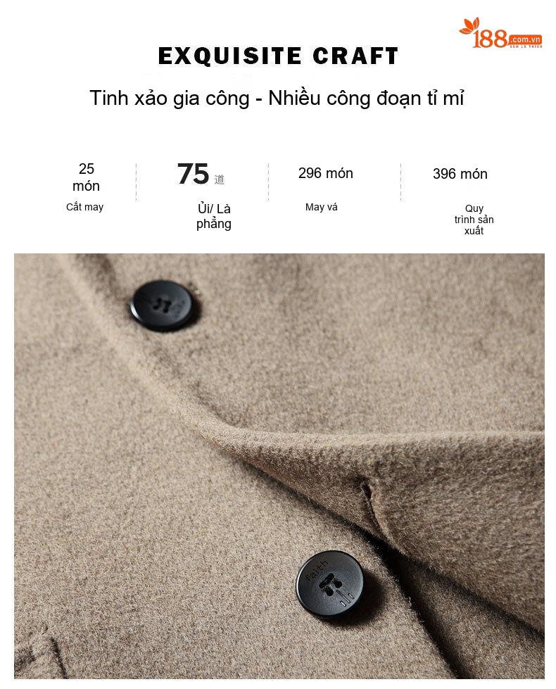 Áo Vest Nam Dáng Ôm Thu Đông Thủ Công Vải Tweed Màu Be chi tiết 4