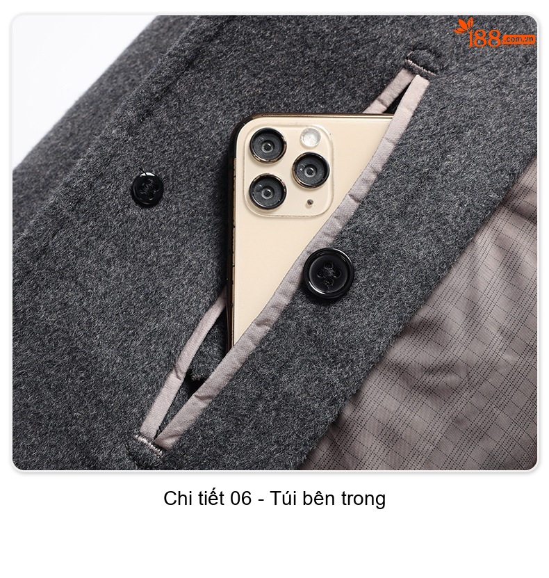 Áo Khoác Dạ Nam Lông Vũ Tháo Rời Hai Mặt Trung Niên Màu Đen, Xám chi tiết 27