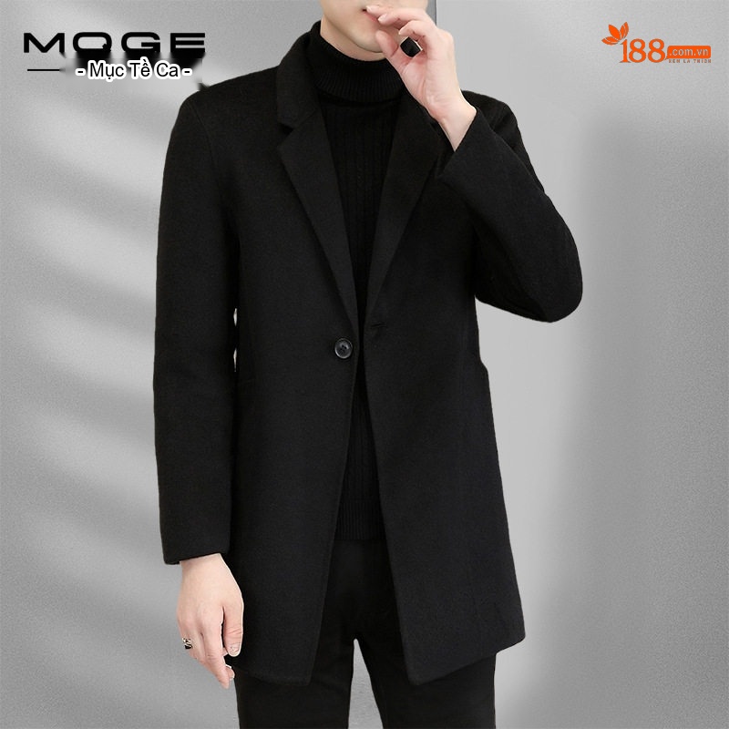 Áo Khoác Dạ Nam Dáng Dài Vừa Cổ chữ Vest Thiết Kế Thủ Công Màu Đen, Xám, Nâu