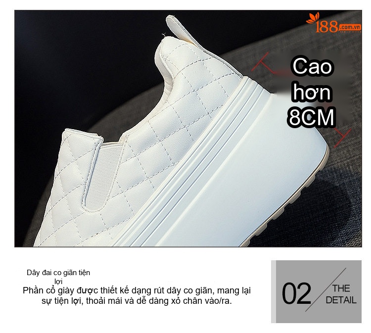 Giày Lười Nữ Da Bóng Chiều Cao Đế 8cm Màu Đen, Trắng chi tiết 7