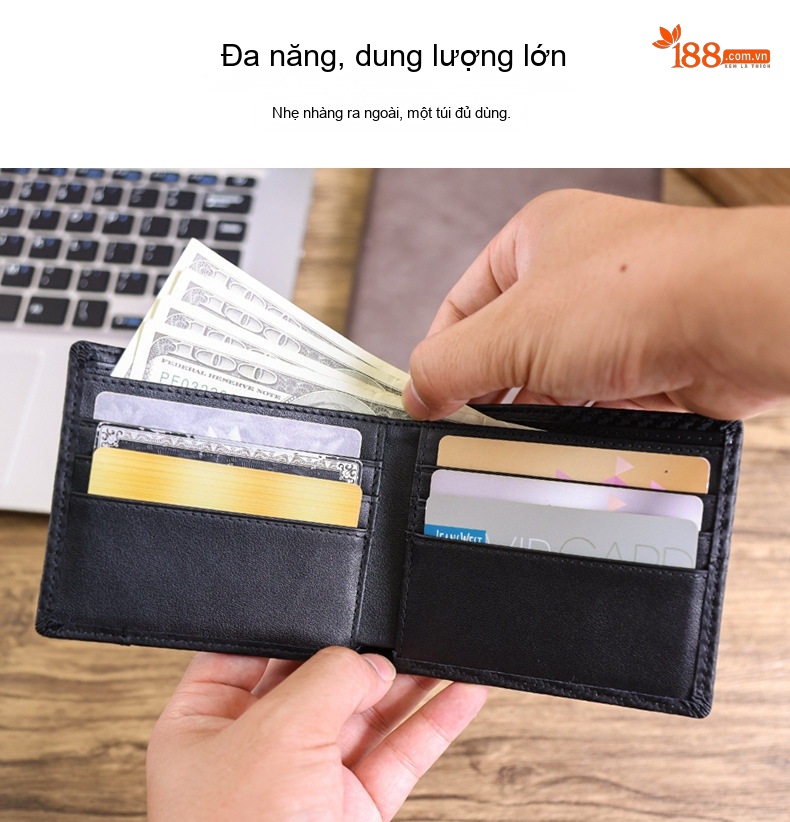 Ví Ngắn Nam TIDING Phong Cách Doanh Nhân Thiết Kế Đơn Giản Vải Sợi Carbon Màu Đen chi tiết 4