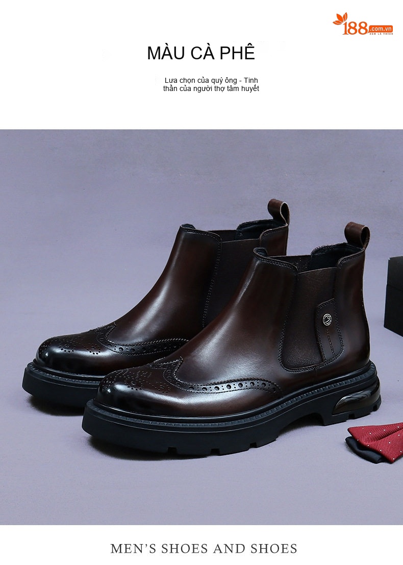 Boot Chelsea Nam Da Bò Cổ Lửng Dáng Ôm Chân Chiều Cao Đế Khoảng 4cm Màu Đen, Nâu chi tiết 4