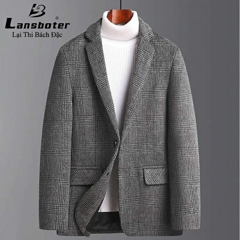 Áo Vest Nam Lông Cừu Kẻ Ô Kiểu Âu Thu Đông Màu Nâu, Xám