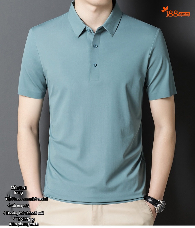 Áo Polo Nam Lụa Tơ Tằm Mùa Hè Form Rộng Thoải Mái Màu Xanh, Xanh Navy, Đen chi tiết 1