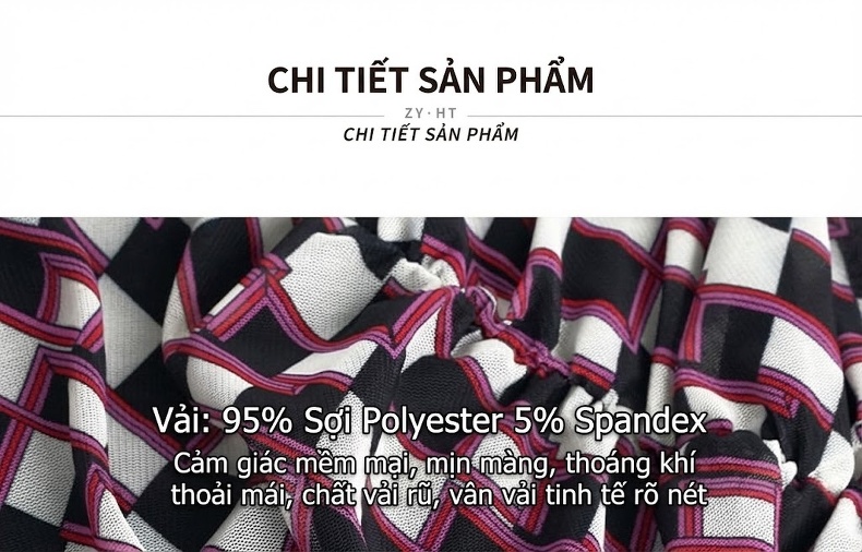 Váy Ôm Body Nữ Cổ Chữ V Họa Tiết Kẻ Caro Dáng Đuôi Cá Dài Tay Màu Đỏ, Đen, Trắng chi tiết 4