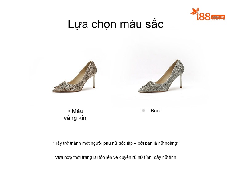 Giày Cao Gót Nữ Mũi Nhọn Chiều Cao Đế 8cm Đính Đá, Nơ Bướm chi tiết 3
