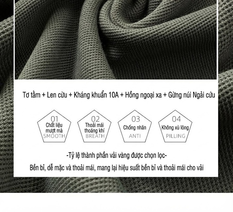 Áo Polo Nam Dài Tay Thu Đông Chất Liệu Lụa Tằm Pha Len Màu Xanh, Kem, Navy, Olive... chi tiết 6