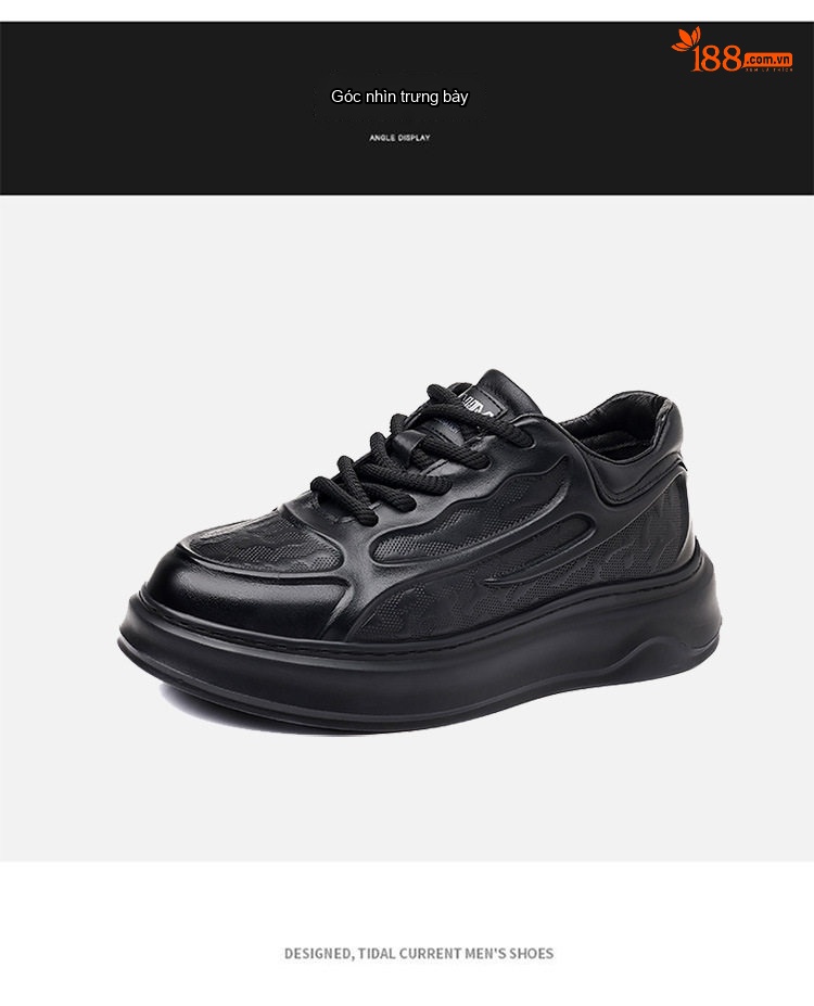 Giày Sneaker Nam Da Bò Mềm Mại Chiều Cao Đế Khoảng 4cm Màu Đen chi tiết 10