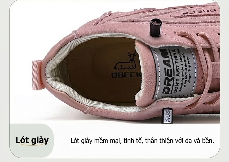 Giày Cổ Cao Nữ Da Thật, Giày Martin Mùa Đông, Giày Thể Thao Đế Bằng Chiều Cao Đế Khoảng 3cm Màu Be, Hồng, Xám chi tiết 7