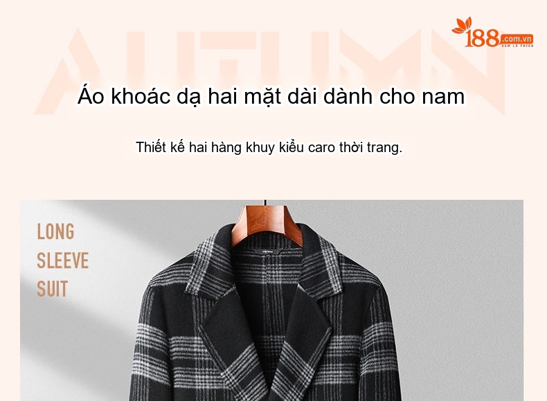 Áo Khoác Dạ Nam Hai Mặt Dáng Dài Kẻ Ô Vuông Màu Đen, Xám chi tiết 1